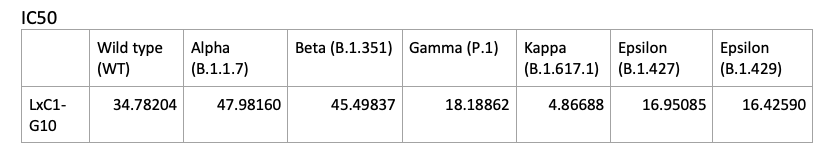 SARS-CoV2 LxC1-G10 human neutralizing mAb