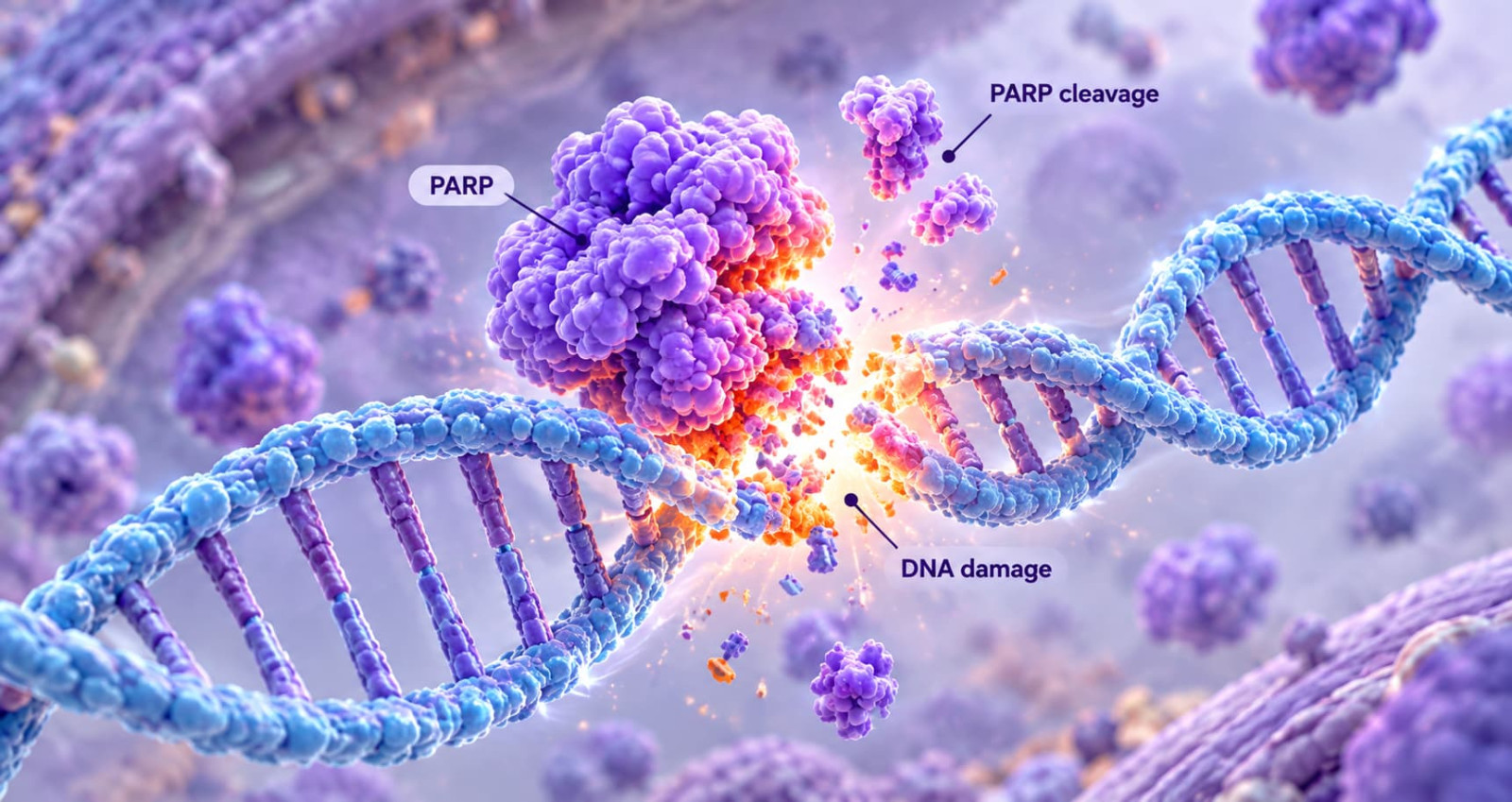 Cleaved PARP antibody category illustration showing PARP cleavage associated with DNA damage
